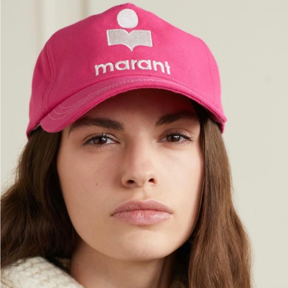 ISABEL MARANT TYRON EMBROIDERED COTTON-CANVAS BASEBALL CAP FUCHSIA